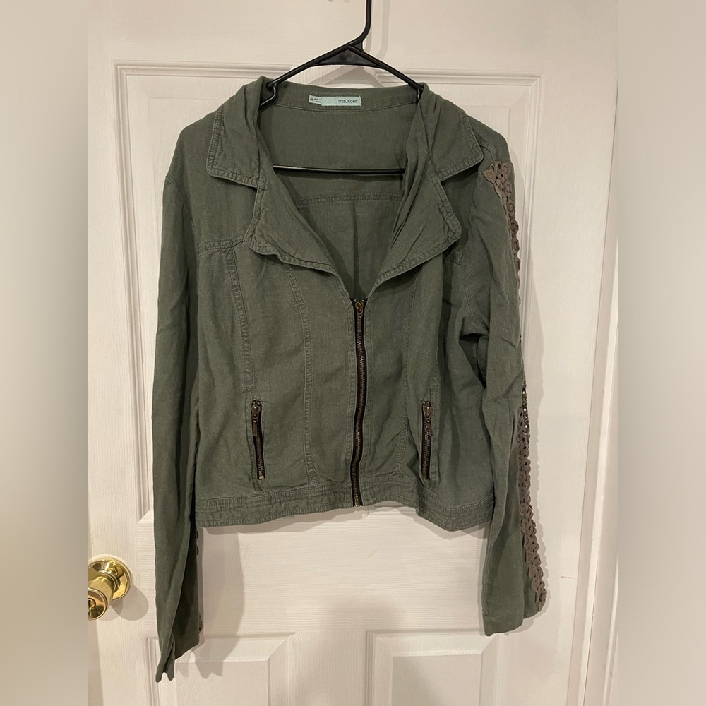 Maurice’s  XXL Army green short jacket with crochet lace sleeves